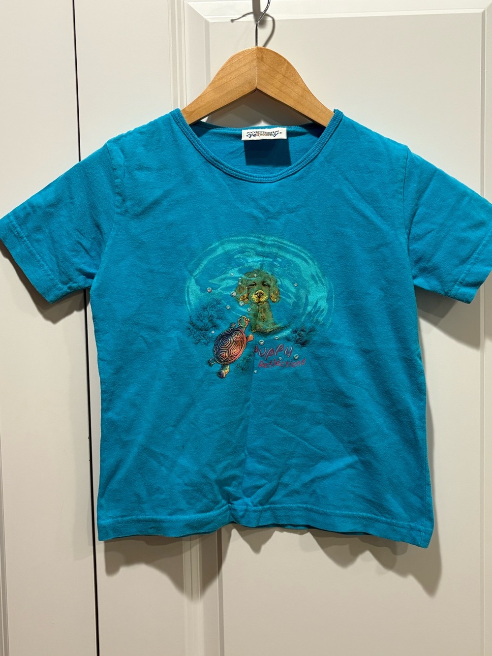 Kids Vintage Northern Getaway Teal Graphic Puppy T-Shirt